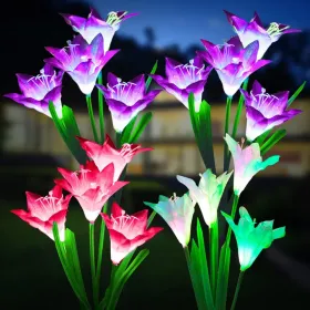Outdoor Solar Lights, 4 Pack Solar Garden Light With Bigger Lily Flowers, Waterproof 7 Color Changing Solar Lights Outdoor - Bigger Panel For Pat (Option: 4pcs)