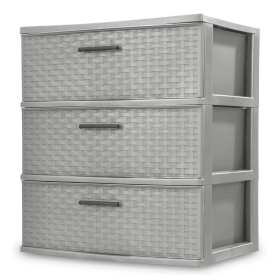 3 Drawer Wide Weave Tower Plastic, Cement, Case of 1 (NO: no, Color: Cement)