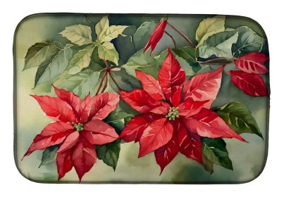 Christmas Poinsettias Dish Drying Mat Absorbent Dish Drying Mat Pad for Kitchen Counter Dish Drainer Mat for Countertop, 14 x 21", Multicolor (Default: Default)