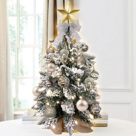 22in Mini Christmas Tree with Light Artificial Small Tabletop Woodland Christmas Decoration with Flocked Snow;  Exquisite Decor & Xmas Ornaments (Style: Rose Gold)