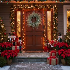 Christmas Pine Wreath Pinecone & Greenery Holiday Door Decoration Pre-Lit Or Natural Style For Festive Home Decor FBA Shipment (Option: Default title)