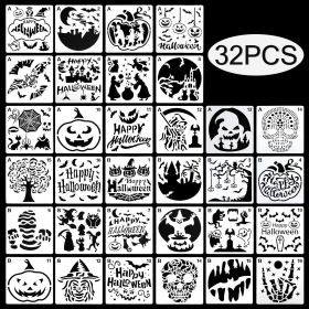 32 Pcs Halloween Painting Stencils Reusable Halloween Template Pumpkin Witch Skeleton Skull Vampire For DIY Craft Drawing Painting Spraying Windo (Option: 32 Pcs)