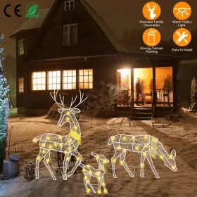 3 Sets Of Reindeer Family Lighted 2D Christmas Deer Decoration Warm Yellow Light 3 Lighting Modes Buck Doe Fawn Indoor Outdoor Christmas Decorati (Option: LightedChristmasDeer)