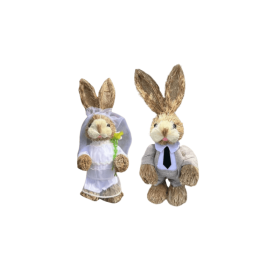 2025 New Two Handwoven Straw Rabbits, Crafted Entirely By Hand. Perfect For Newlywed Garden Courtyard Decorations, Wedding Venue Ornaments, Rusti (Option: 2pcs-Wedding)