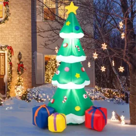 6FT Inflatable Christmas Tree: Multicolored Gift Boxes + Star Top, Built-in LED Lights, Waterproof Polyester (Option: defaulttitle)