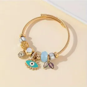 DIY Bead Bracelet, Multi-element Stainless Steel Copper Alloy Rhinestone Fashion Accessory (Option: DevilsBluePupil)