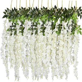 12 Pcs 3.61 Ft Artificial Wisteria Flowers Vine Ratta Hanging Garland Silk Flowers String Garden Floral (Option: W13525779)
