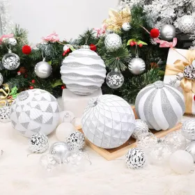 6''/150mm Large Christmas Ball Ornaments, 4Pcs Christmas Tree Decor, Shatterproof Hanging Decorations With Hooks, White & Silver Baubles For Xmas (Option: WhiteSilver)