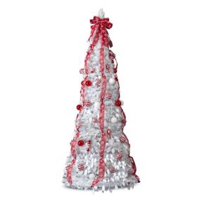 6 FT Fully Decorated Pre-lit Christmas Tree, Pop Up Artificial Xmas Tree With 100 Warm Lights And Red Ornaments For Home Office Store Holiday Dec (Option: Default title)
