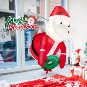 3.3FT Inflatable Window Santa & Wreath: 2 Internal LED Lights, 3 Suction Cups + 1 Rope, 45s Inflation (Option: defaulttitle)