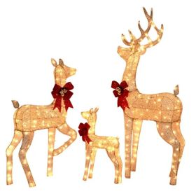 3-Piece Lighted Christmas Reindeer Family Set Outdoor Decorations, Weather Proof Sparkling Deer Family Set Of 3 Christmas Ornament Home Decor Pre (Option: Default title)