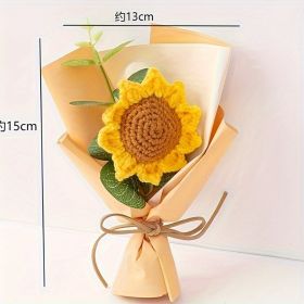 Sunflowers Crochet Flowers Bouquet, Knitted Bouquet, Crochet Artificial Flowers For Home Wedding Decor Birthday Gift (Option: 1PC)