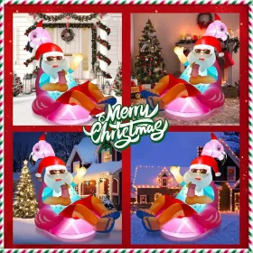 10FT Christmas Inflatables Outdoor Decorations, Giant Lying Gingerbread Inflatable With Built-in LED Lights Xmas Blow Up Yard Decoration For Holi (Option: HawaiianSantaFlamingo)
