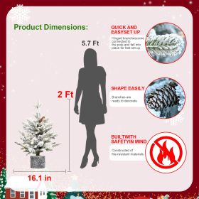 2,3,4,5,6ft PE PVC Decorated Flocking Basin Tree Artificial Christmas Tree (Option: 2ft)