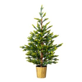 2 Pack 4 FT Dual Tone Artificial Christmas Tree With Pot Stand, Potted Xmas Pine Tree With 119 Branch Tips For Holiday Party Office Home, Green (Option: Default title)