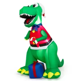 6FT Inflatable Christmas Dinosaur: Santa Hat/Vest + Gift Boxes, Bright LED Lights, Waterproof Polyester, 2 Ropes + 4 Stakes, 10ft Cord, 1.8lbs (Option: defaulttitle)